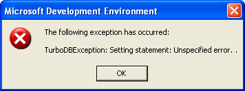 Unspecified error